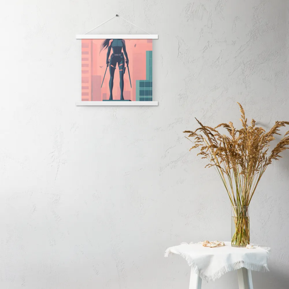 Urban Sentinel: A Warrior's Stand | Poster With White Wood Hanger | 14″×14″