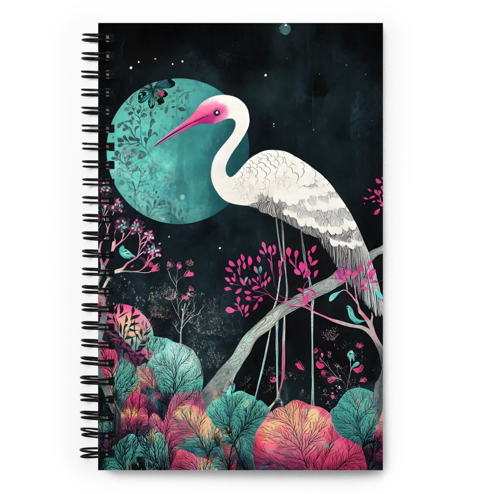 Ethereal Presence: Heron in a Floral Dreamscape | Spiral Notebook