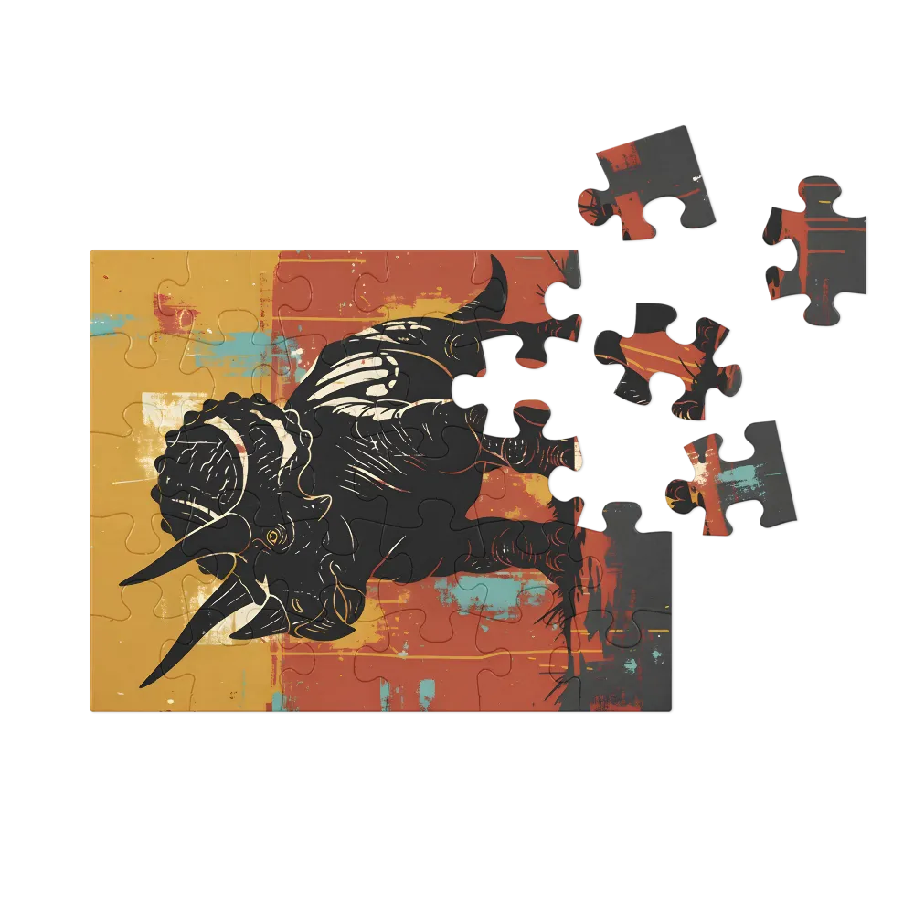 Retro Triceratops 
 Jigsaw Puzzle in Tin Box