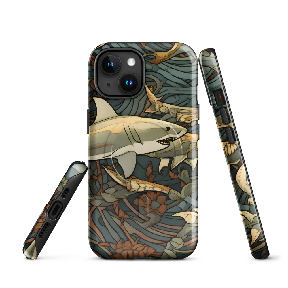 Dynamic Harmony of Sharks and Flora | Phone Case |  15 | MagSafe® Tough Case | Glossy