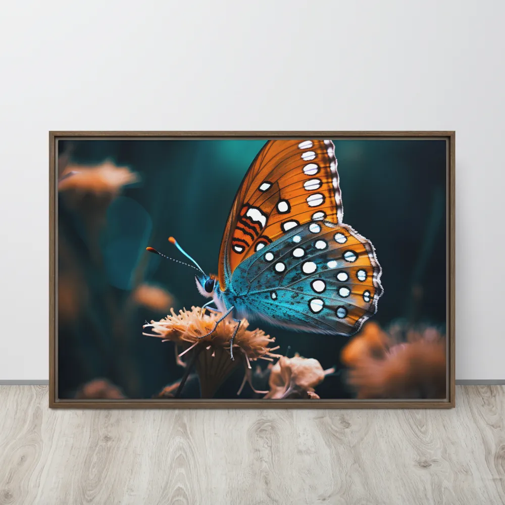 Whispers of Color: The Butterfly's Embrace | Canvas with Brown Frame | 24″×36″