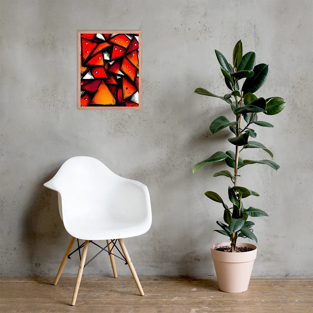 Dynamic Geometry of Red and Orange | Poster with Red oak Frame | 16″×20″