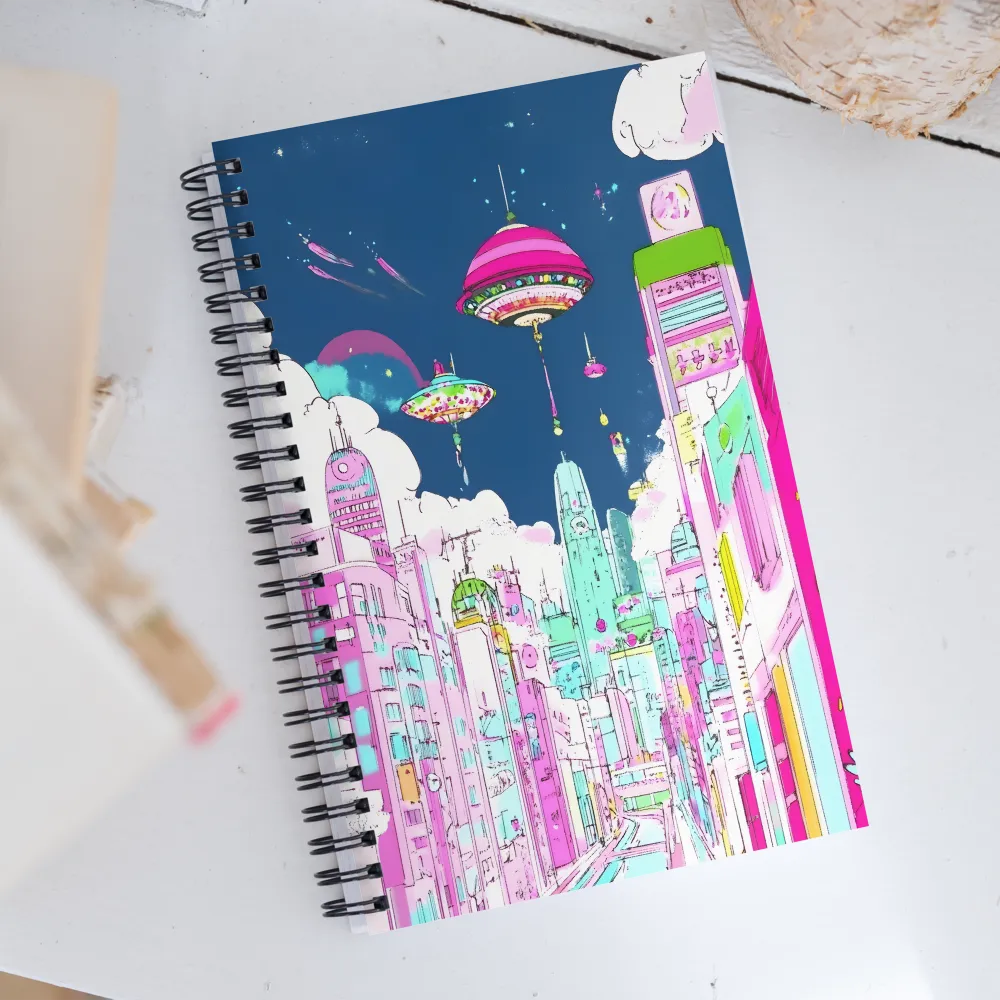 Futuristic Cityscape with Floating Structures | Spiral Notebook