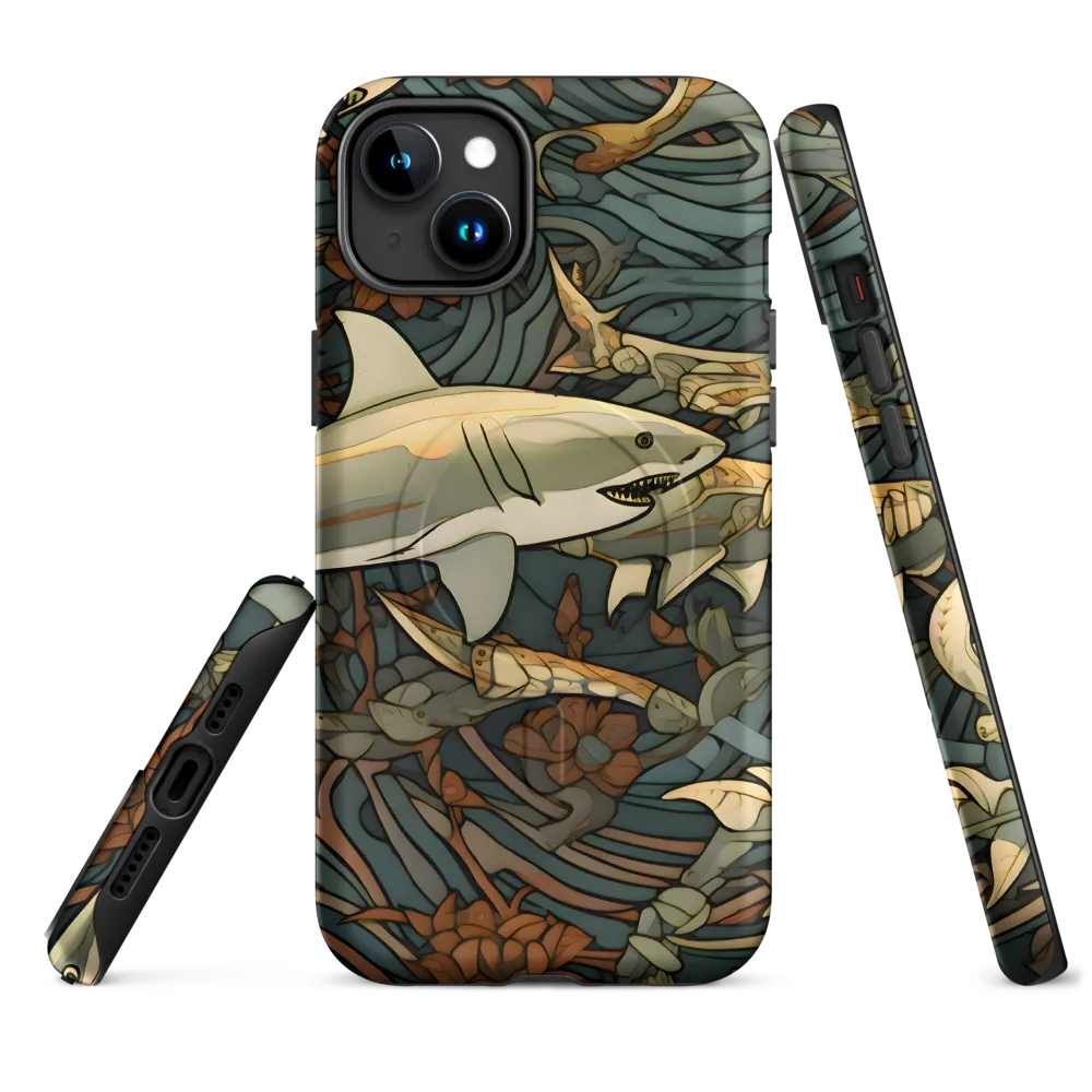 Dynamic Harmony of Sharks and Flora | Phone Case |  15 Plus | MagSafe® Tough Case | Matte