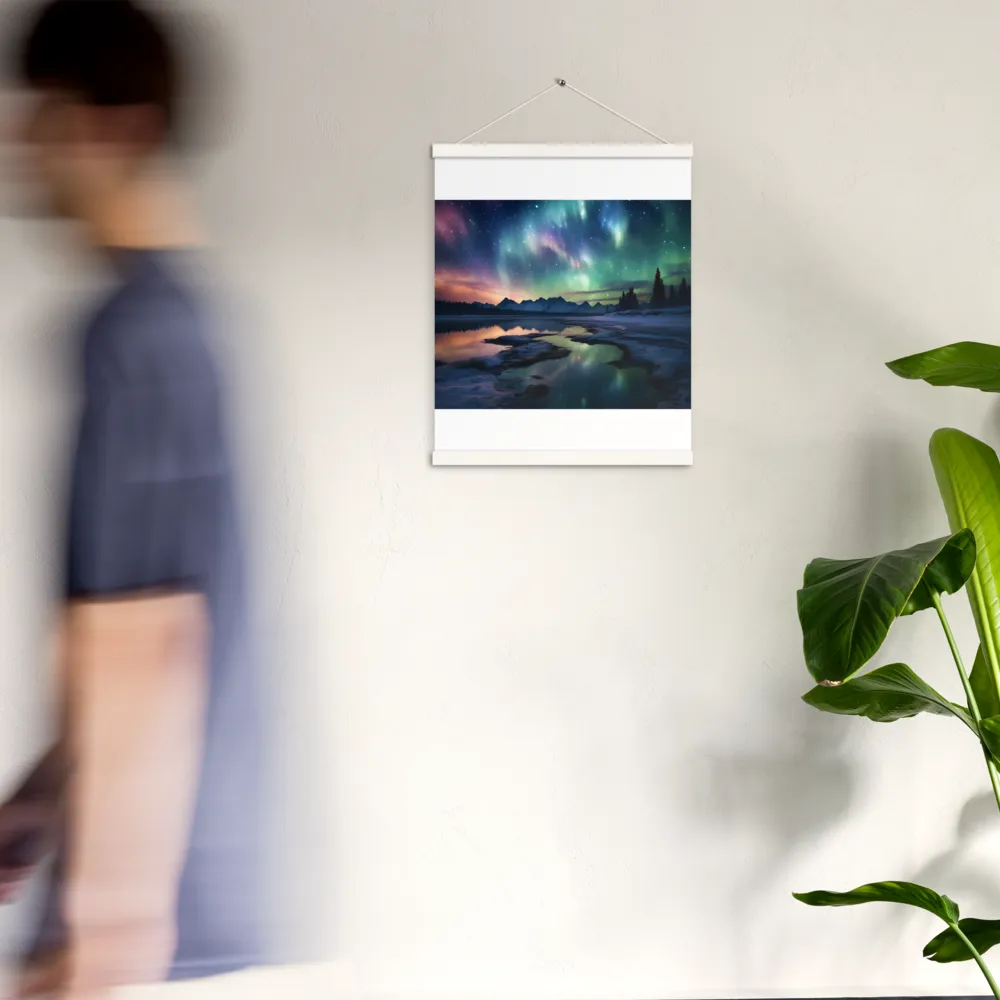 Ethereal Aurora: A Night Under the Stars | Poster With White Wood Hanger | 16″×20″