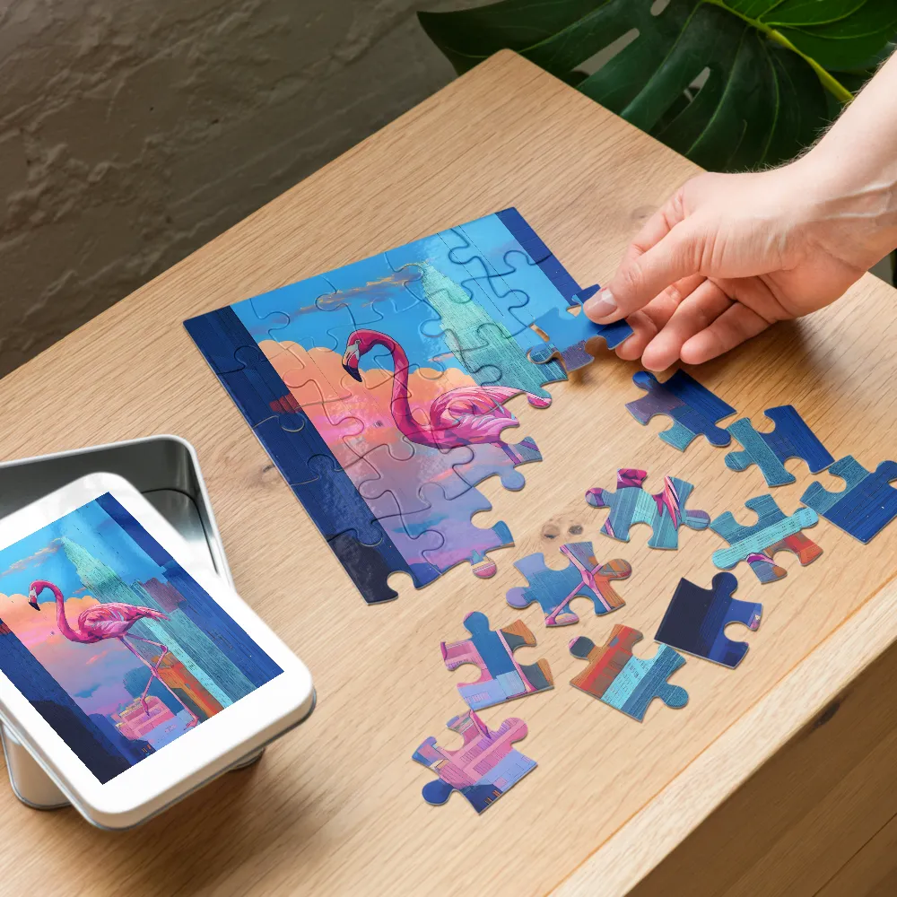 Urban Flamingo 
 Jigsaw Puzzle in Tin Box