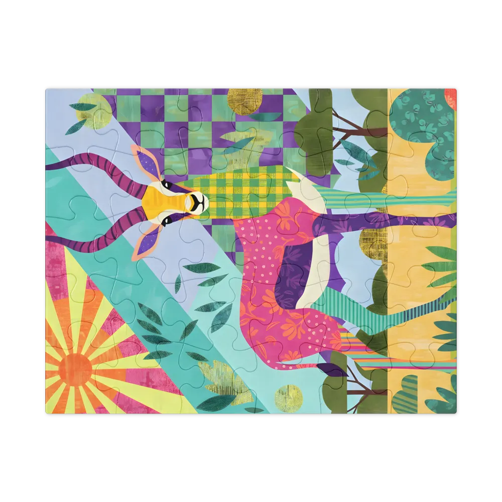 Patchwork Antelope 
 Jigsaw Puzzle in Tin Box