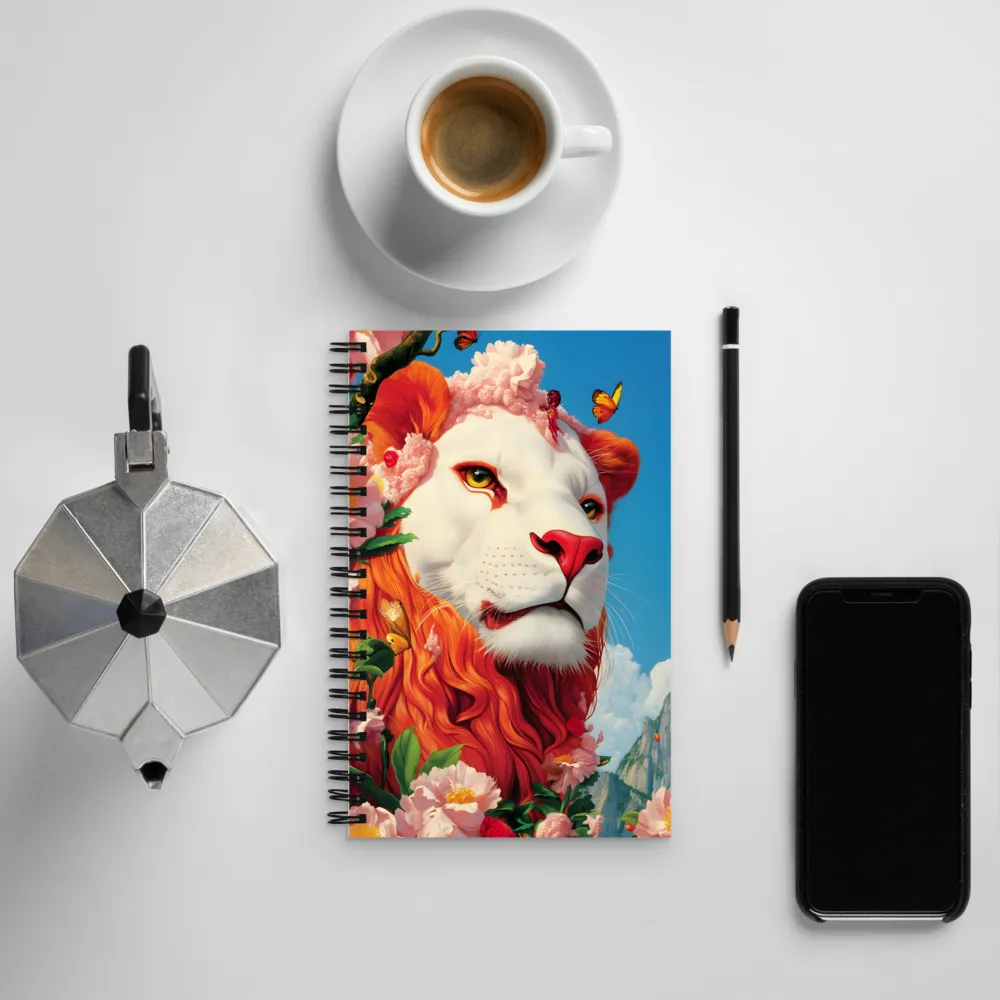 Majestic Lion Amidst Floral Splendor | Spiral Notebook