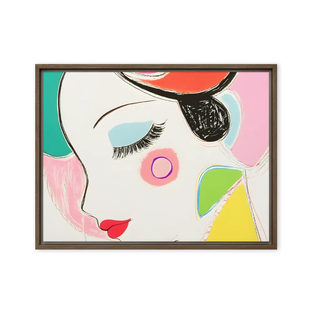 Whimsical Portrait in Colorful Abstraction | Canvas with Brown Frame | 18″×24″