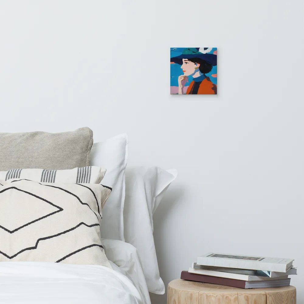 Woman in Blue Hat 
 Canvas | 8″x 8″