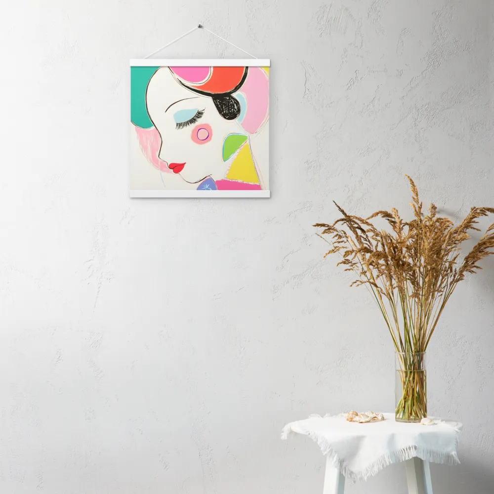 Whimsical Portrait in Colorful Abstraction | Poster With White Wood Hanger | 16″×16″