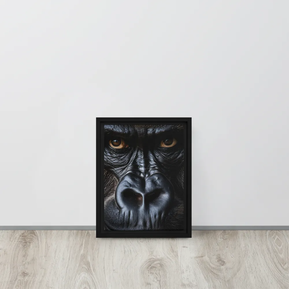 Gaze of the Wild: A Gorilla's Portrait | Canvas with Black Frame | 9″×12″