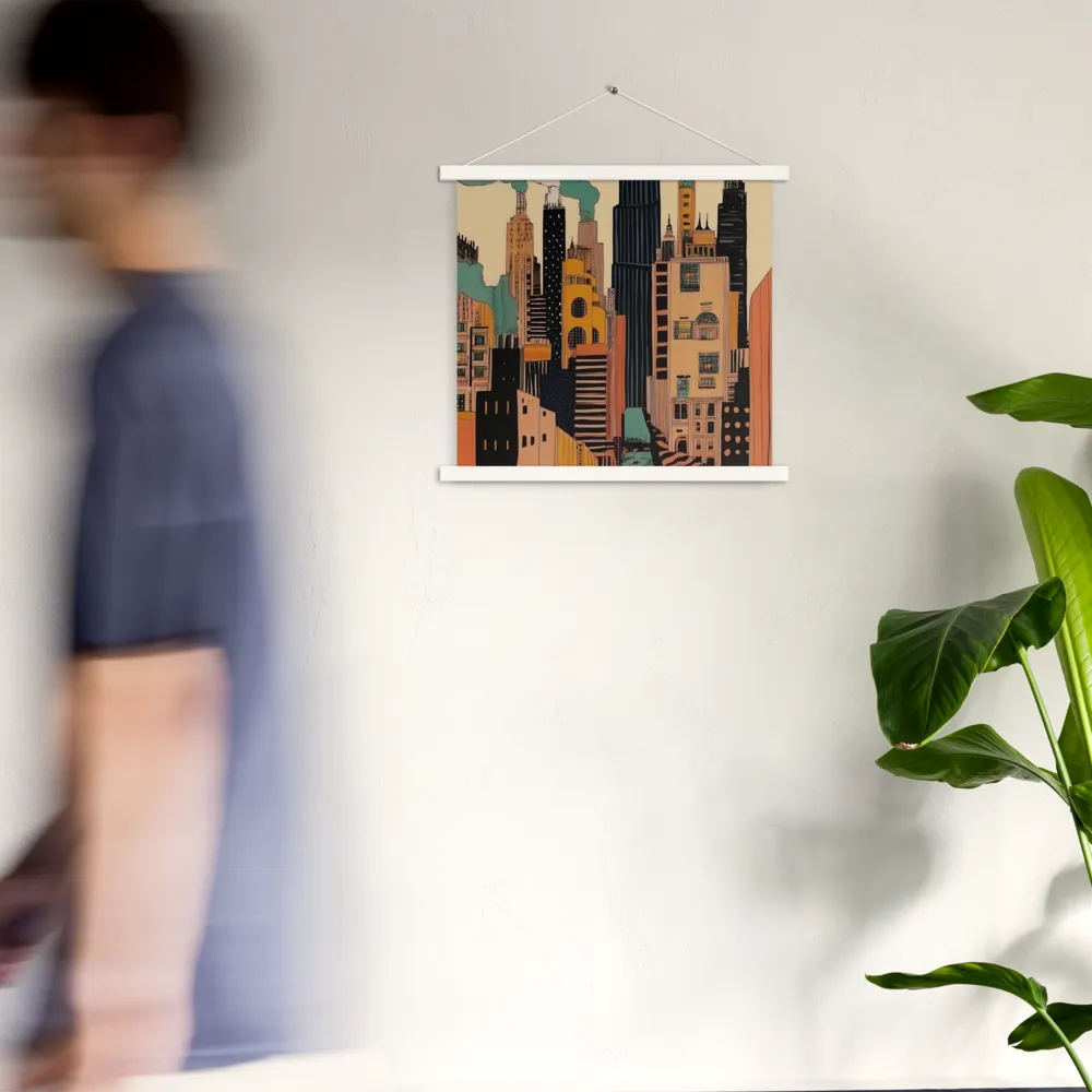 Urban Symphony in Ink | Poster With White Wood Hanger | 18″×18″