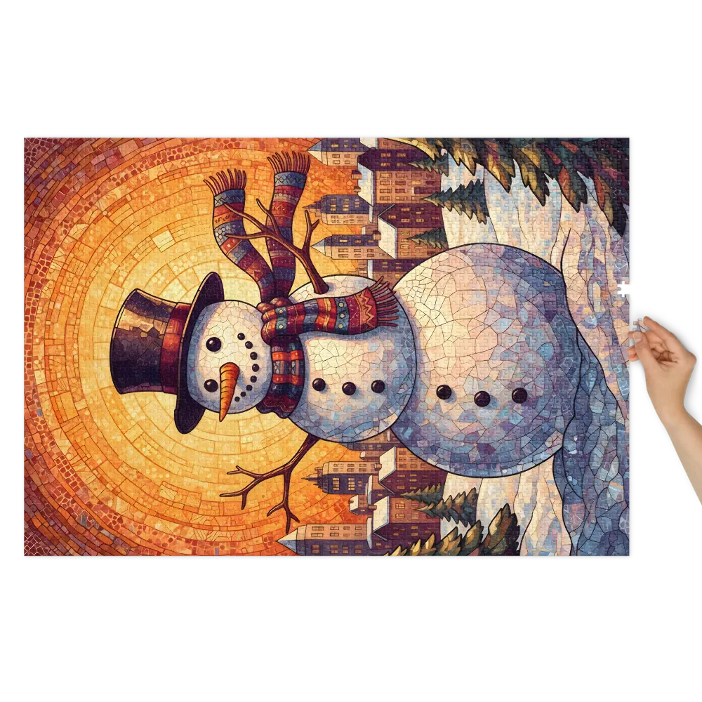Winter Mosaic Snowman 
 Jigsaw Puzzle in Tin Box
