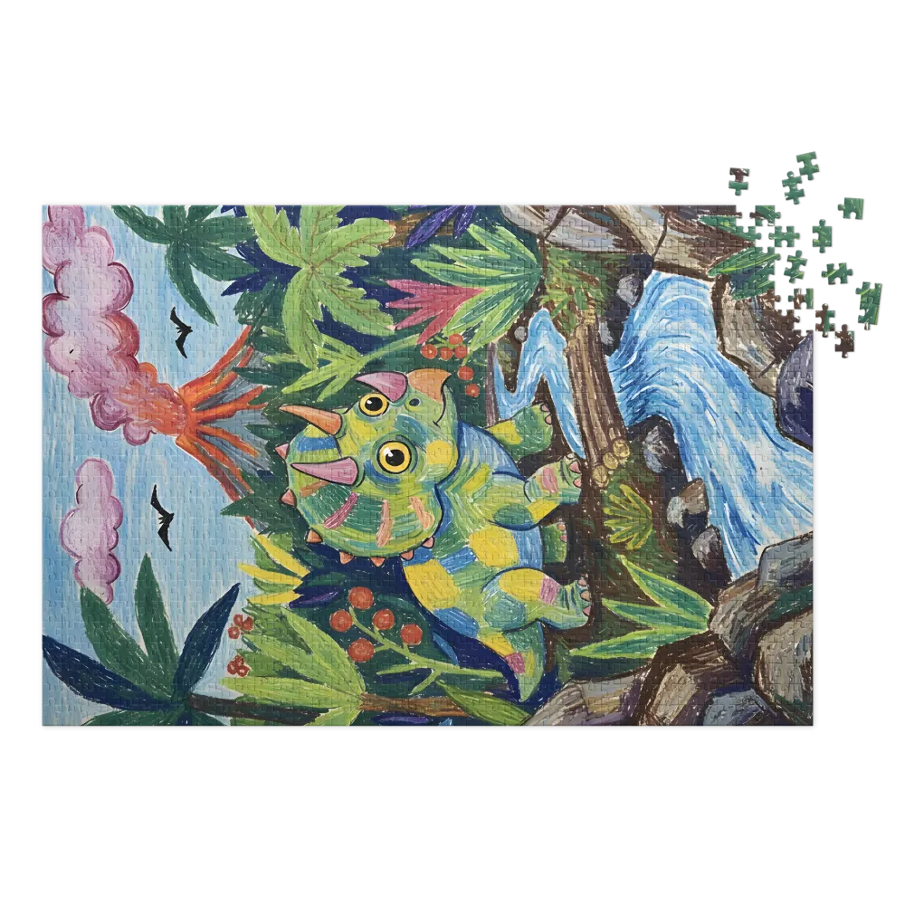 Playful Triceratops Adventure 
 Jigsaw Puzzle in Tin Box