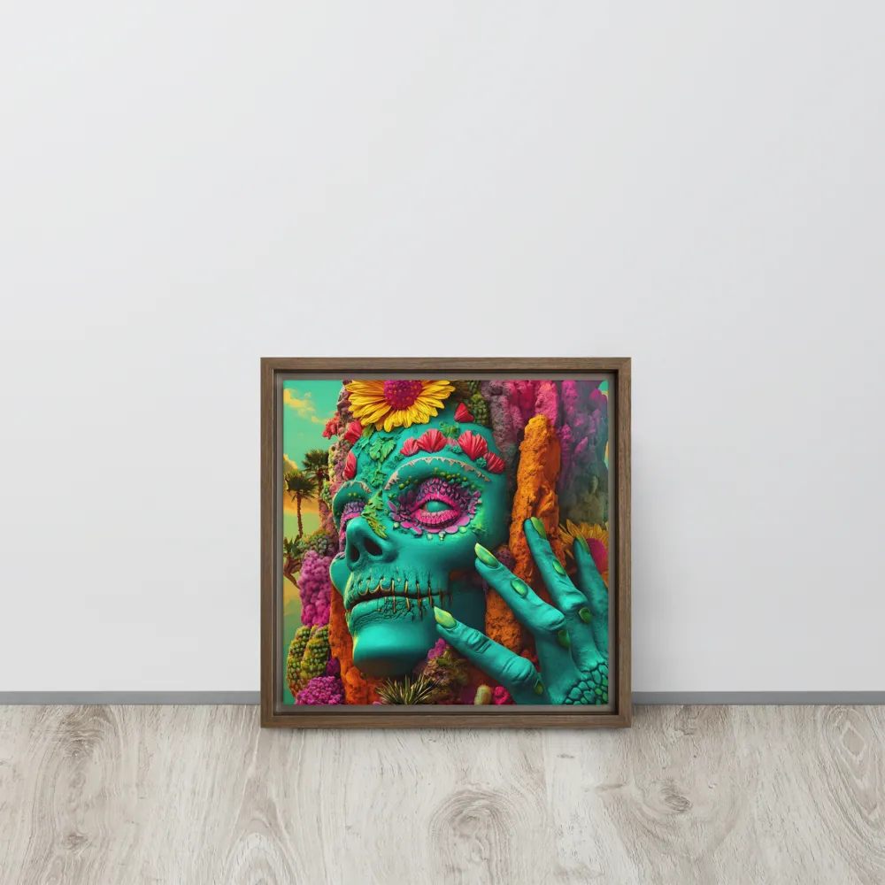 Ethereal Skull Garden | Canvas with Brown Frame | 12″×12″