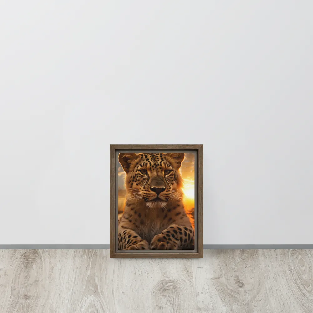 Regal Presence: The Leopard at Sunset | Canvas with Brown Frame | 8″×10″