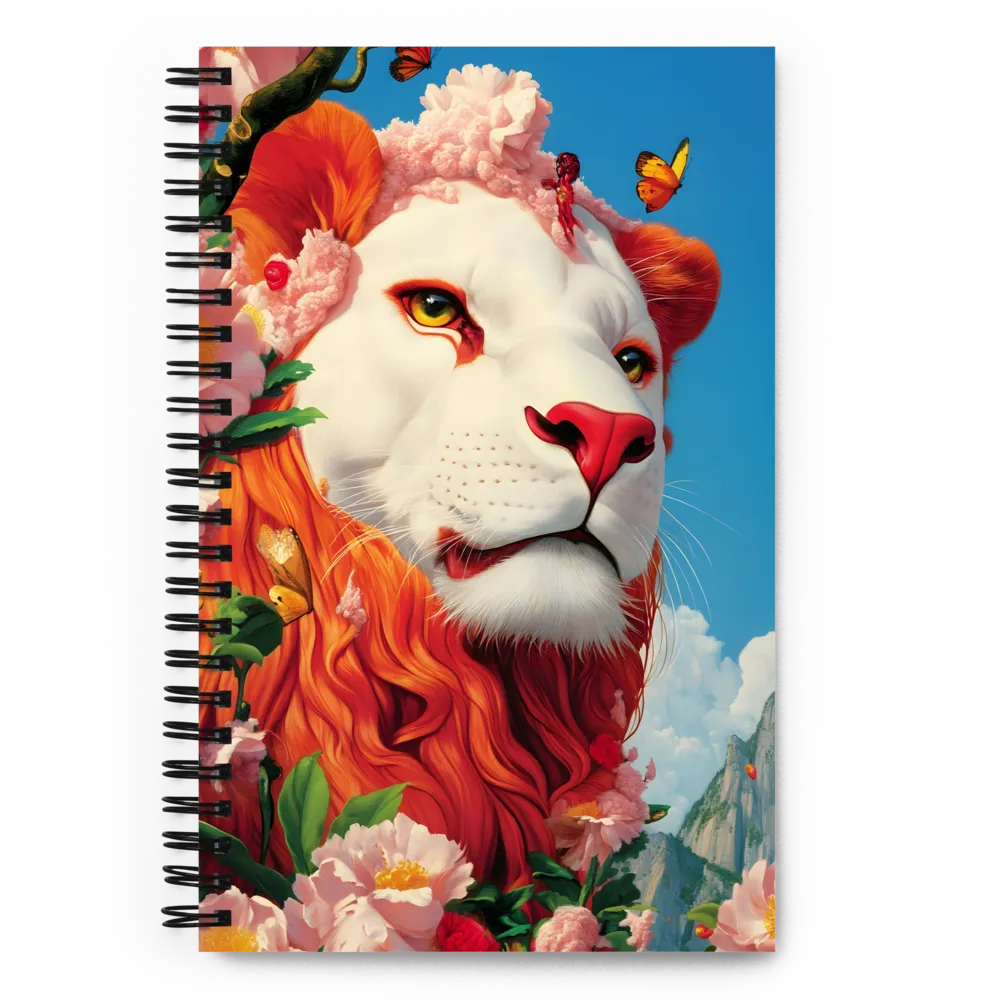 Majestic Lion Amidst Floral Splendor | Spiral Notebook