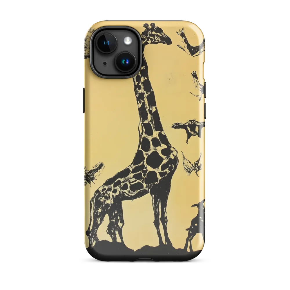 Whimsical Harmony of Giraffe and Birds
