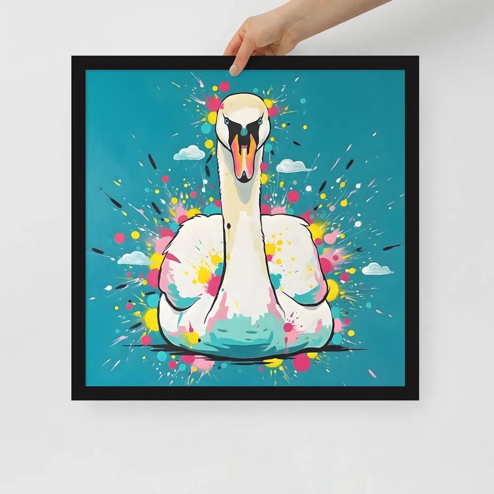 Swan Splash 
 Poster with Black Frame | 18″x 18″