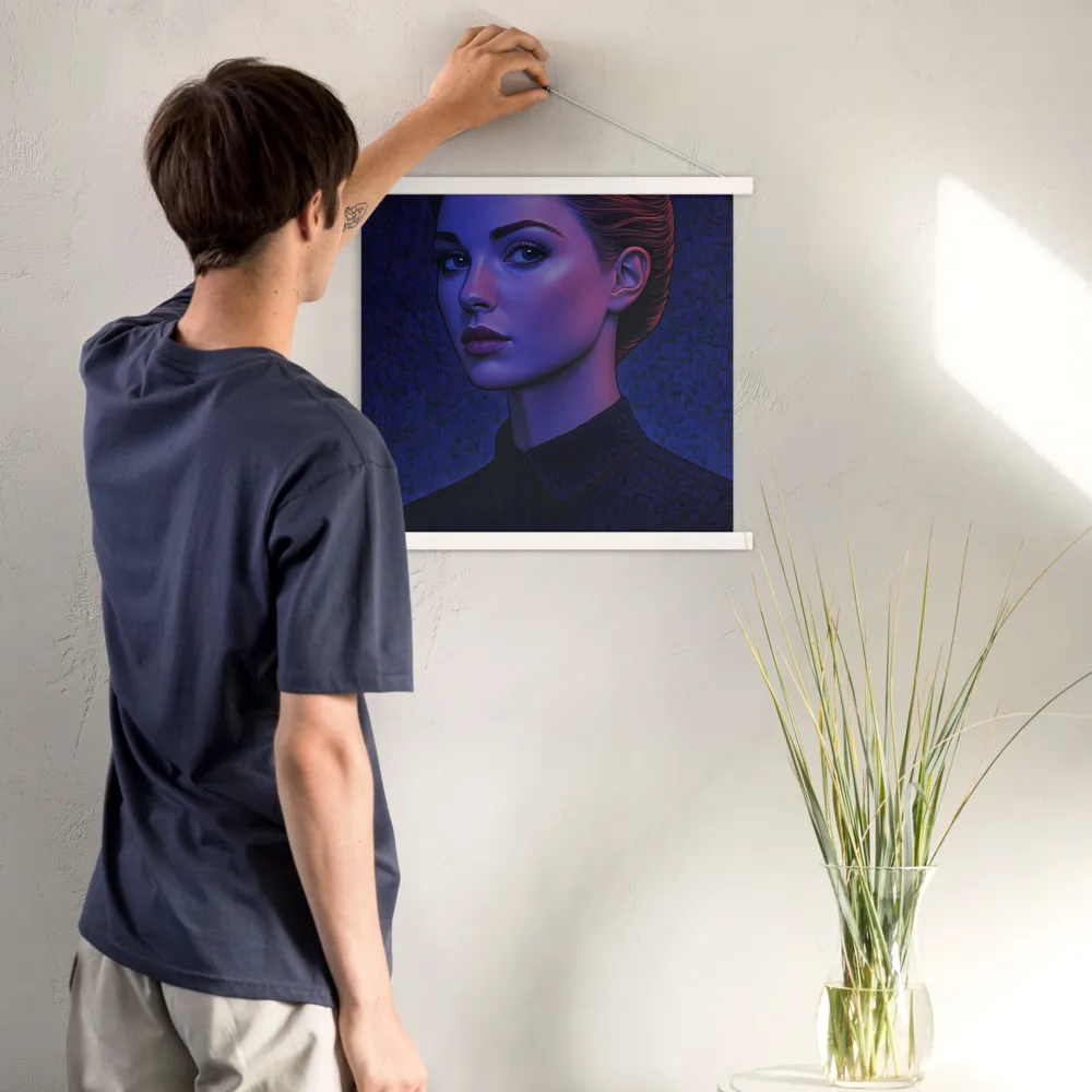 Ethereal Portrait in Blue and Red | Poster With White Wood Hanger | 18″×18″