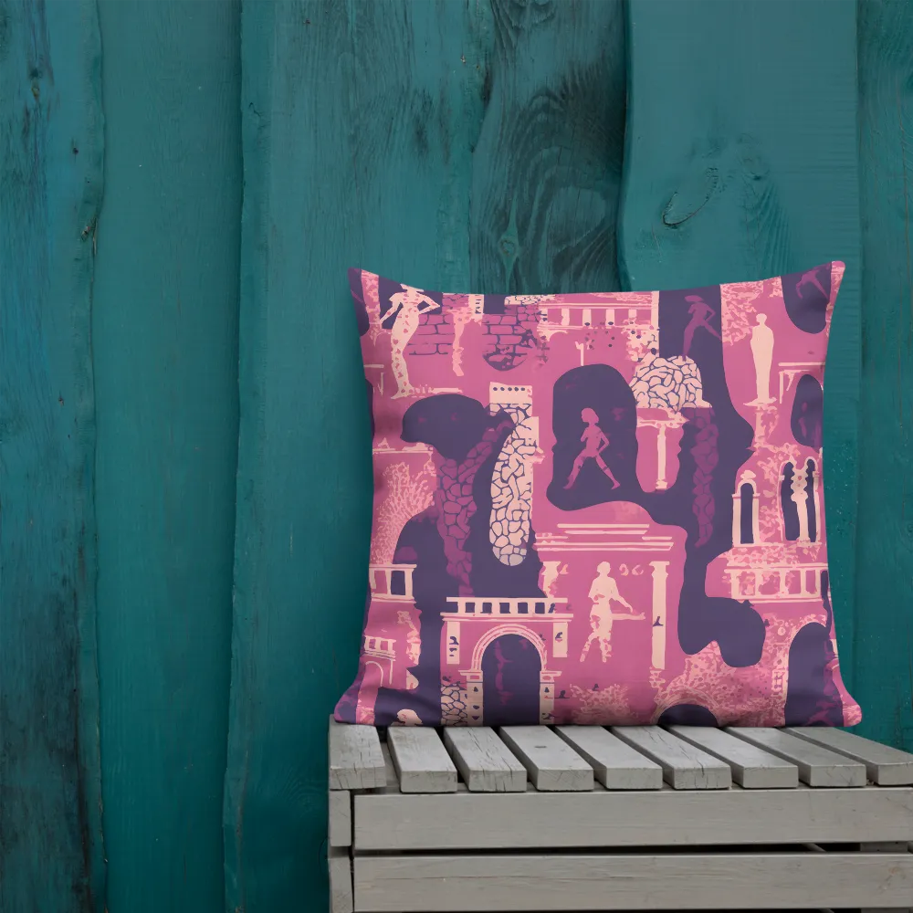 Whimsical Interplay of Figures and Architecture | Pillow | 22″×22″