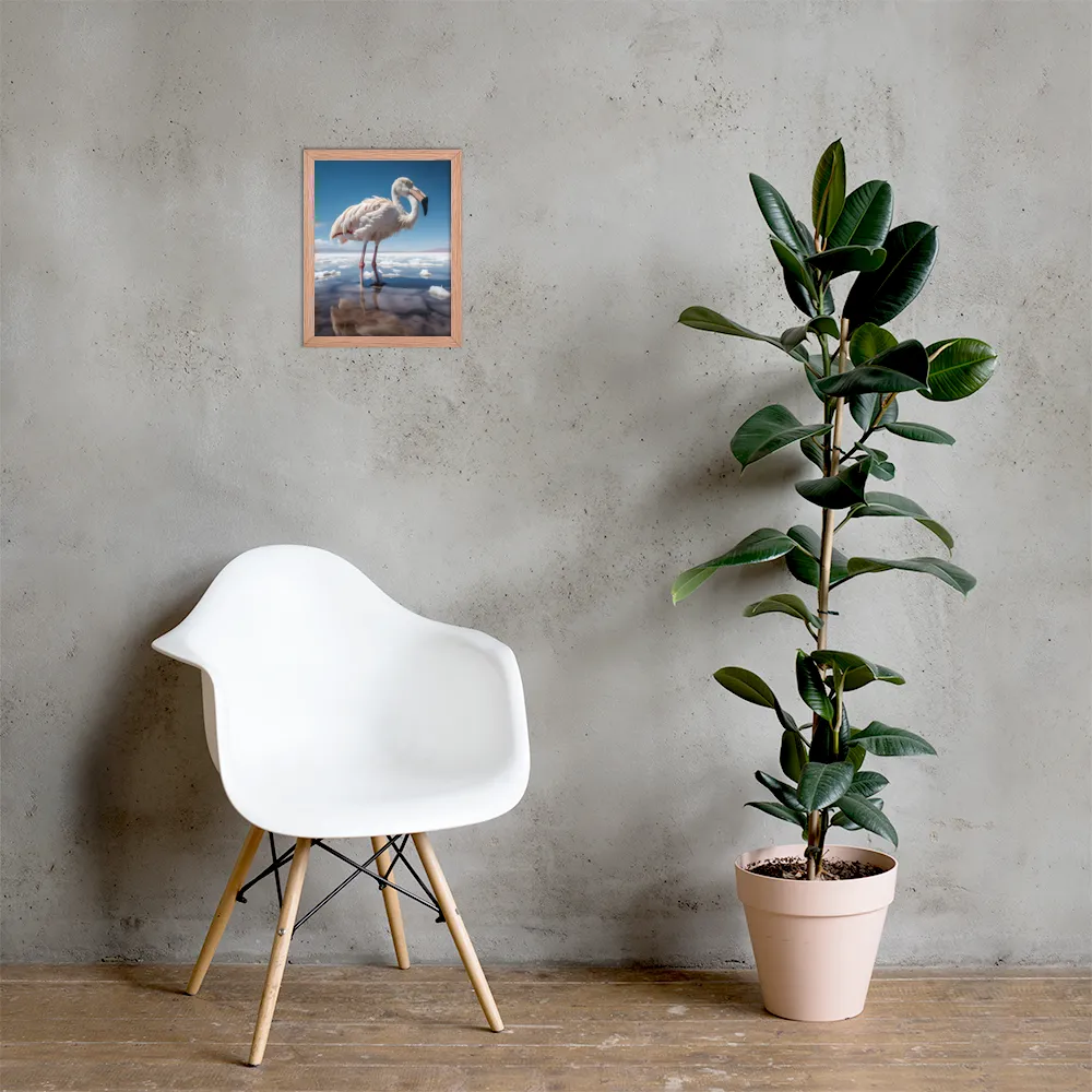 Graceful Solitude of a Flamingo | Poster with Red oak Frame | 11″×14″