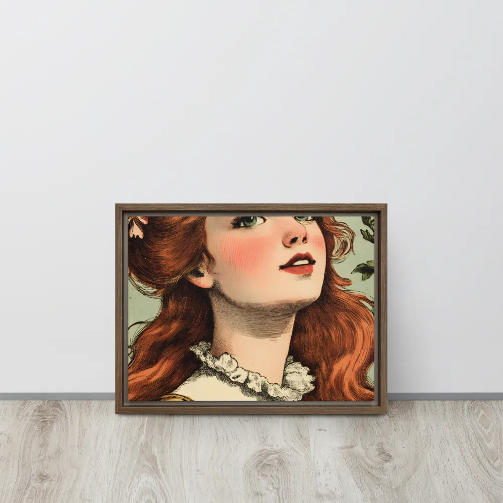 Whimsical Portrait of a Flower-Adorned Girl | Canvas with Brown Frame | 12″×16″