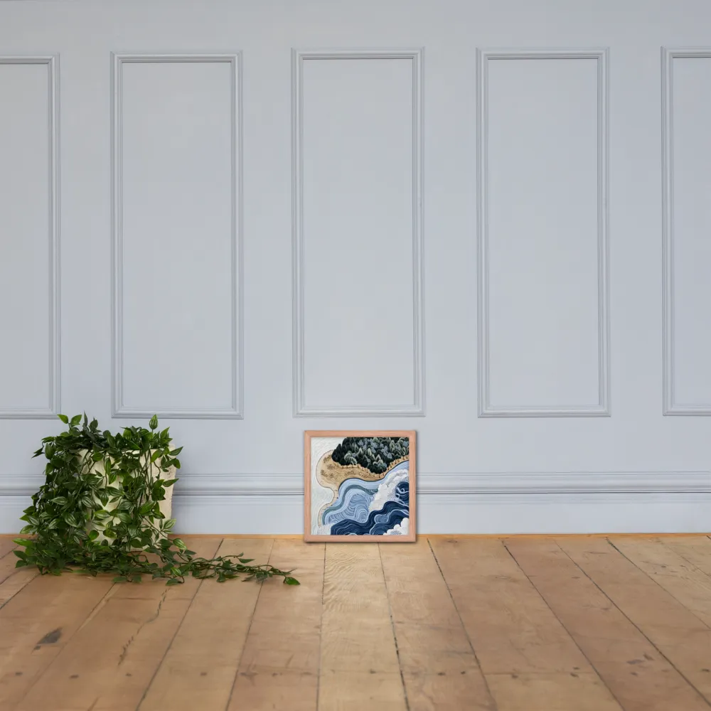 Oceanic Harmony: A Tranquil Landscape | Poster with Red oak Frame | 12″×12″