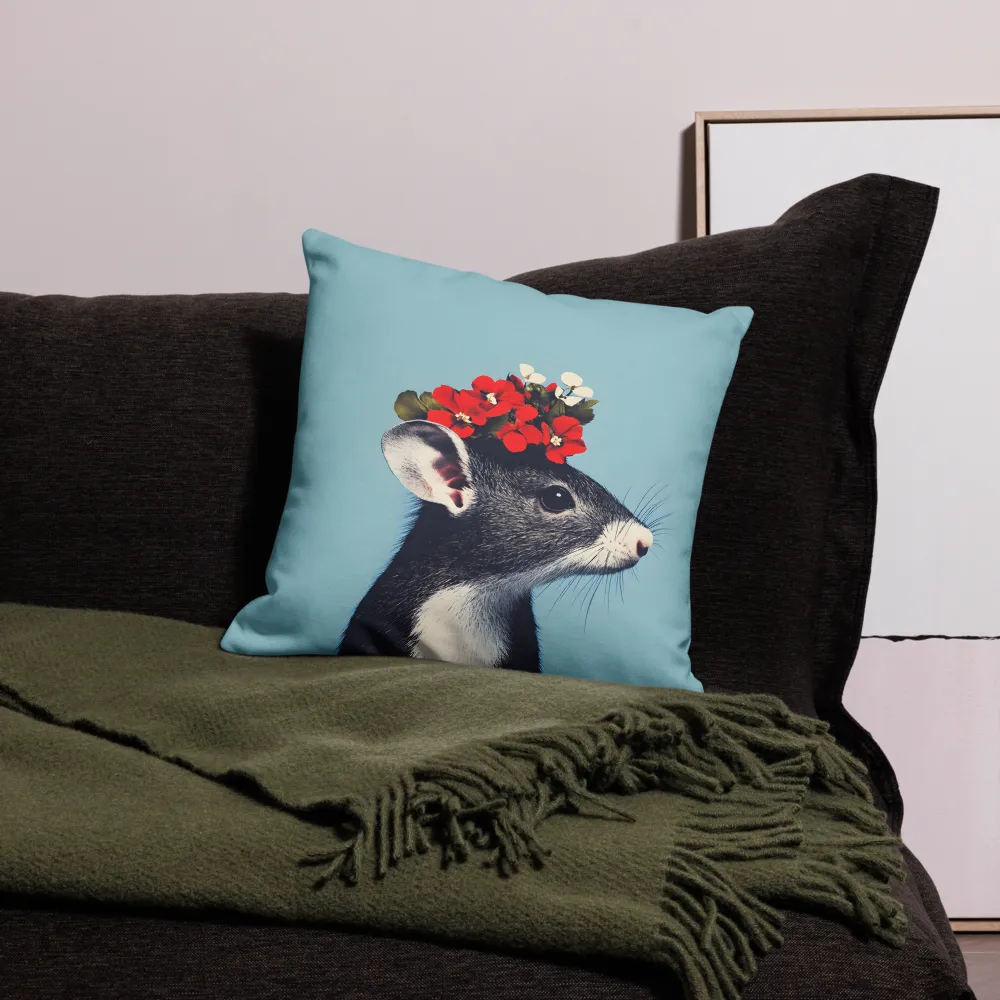 Whimsical Flora: A Mouse's Floral Crown | Pillow | 18″×18″