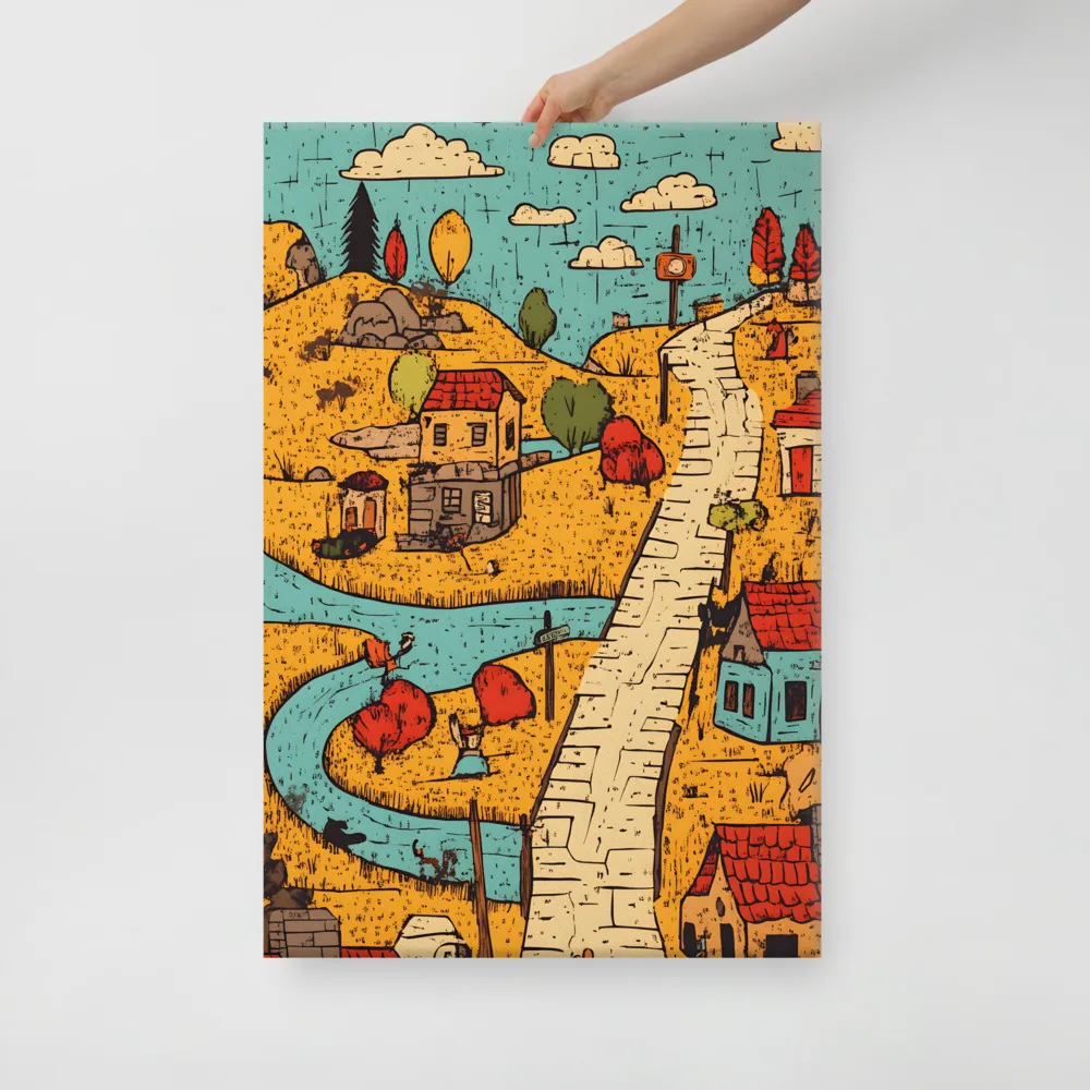 Whimsical Village Landscape | Canvas | 24″×36″