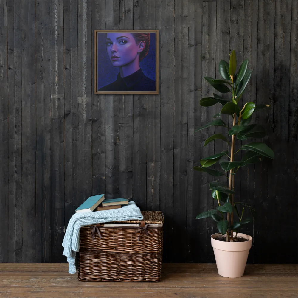 Ethereal Portrait in Blue and Red | Canvas with Brown Frame | 16″×16″