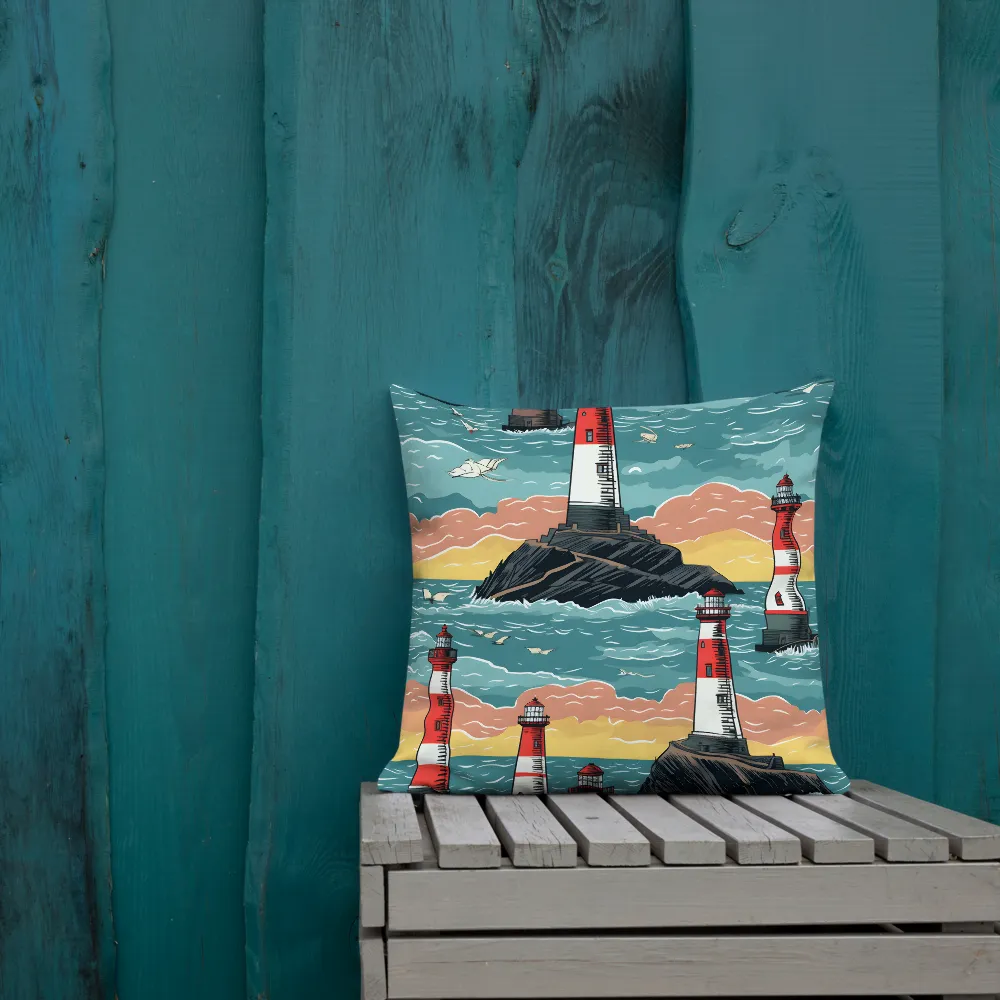 Lighthouses in a Whimsical Ocean | Pillow | 18″×18″