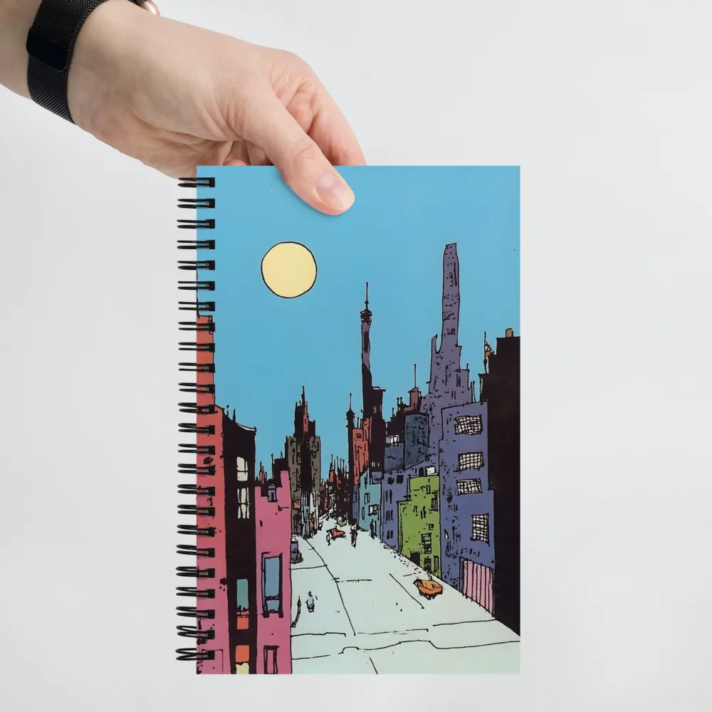 Vibrant Cityscape under the Moon | Spiral Notebook