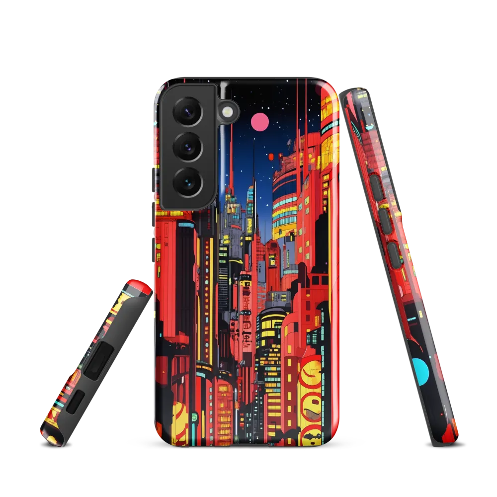 Neon Dreams: A Cyberpunk Cityscape | Phone Case |  S22 | Tough Case | Glossy
