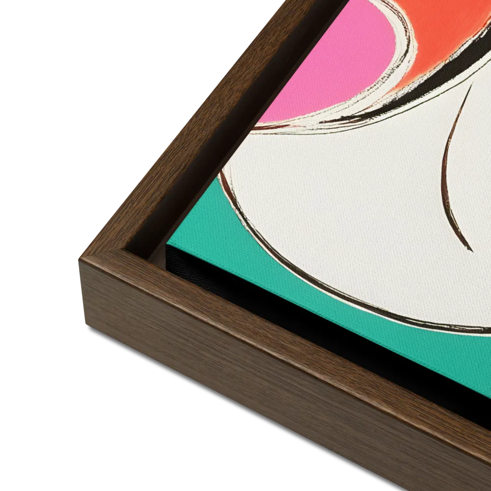 Whimsical Portrait in Colorful Abstraction | Canvas with Brown Frame | 16″×16″