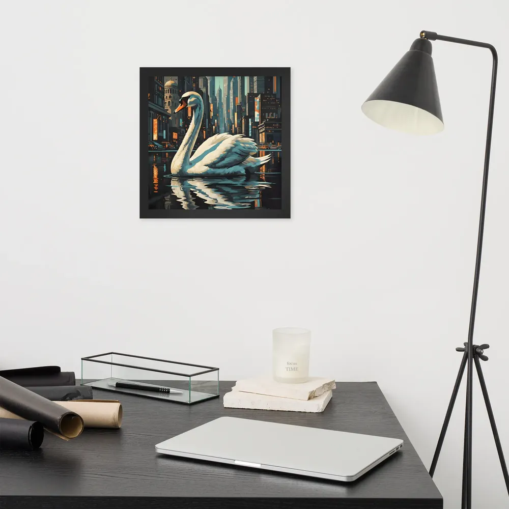 Urban Swan 
 Poster with Black Frame | 12″x 12″