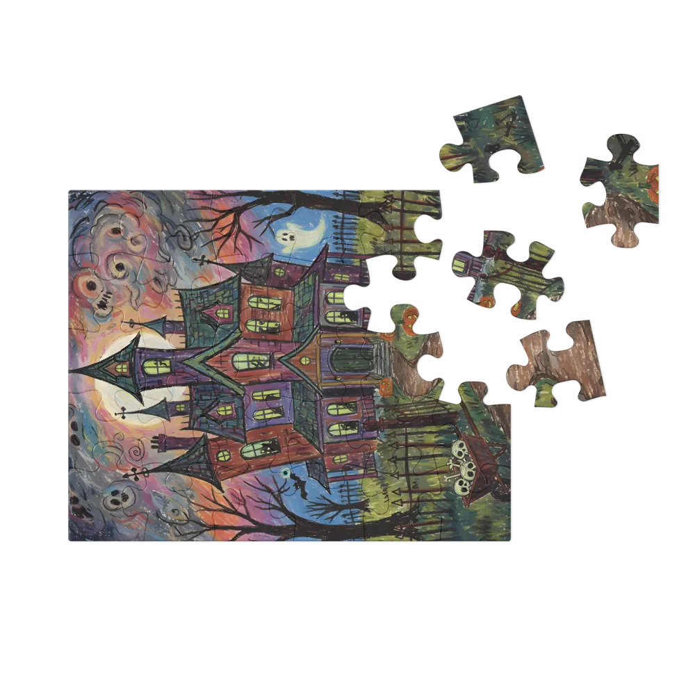 Moonlit Haunted House 
 Jigsaw Puzzle in Tin Box