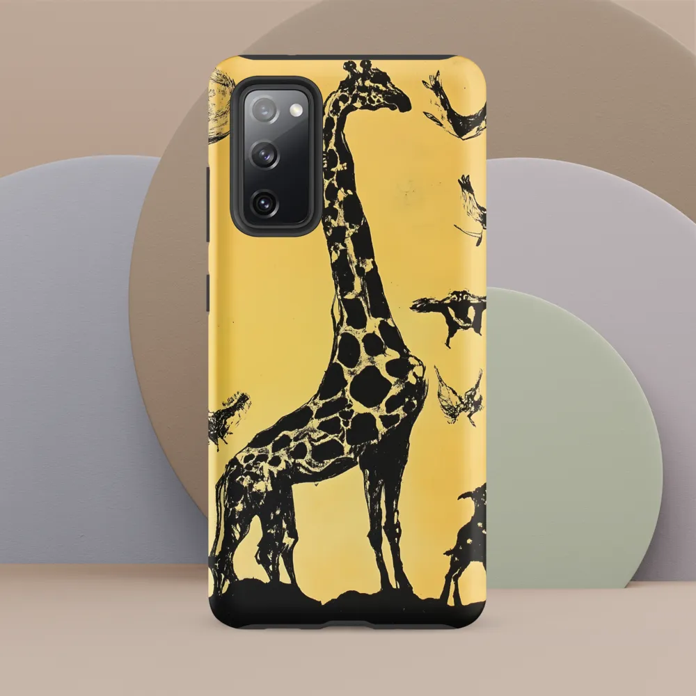 Whimsical Harmony of Giraffe and Birds