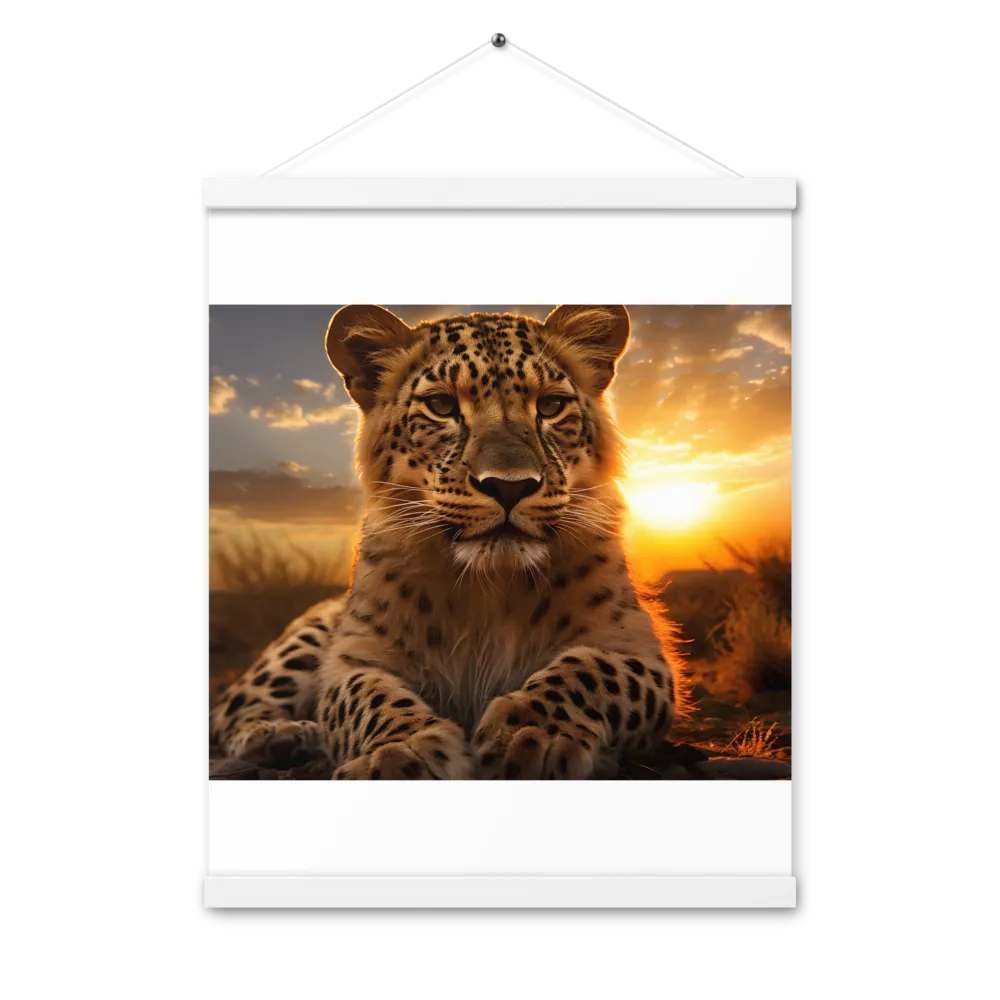 Regal Presence: The Leopard at Sunset | Poster With White Wood Hanger | 16″×20″