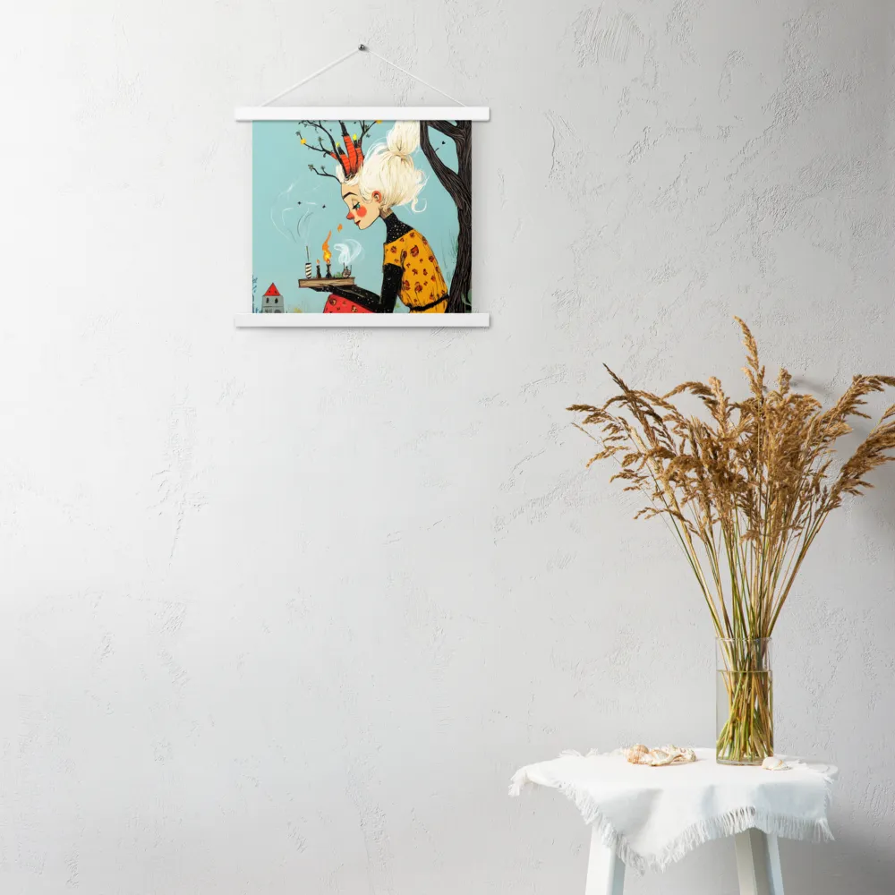 Whimsical Nature Girl | Poster With White Wood Hanger | 14″×14″