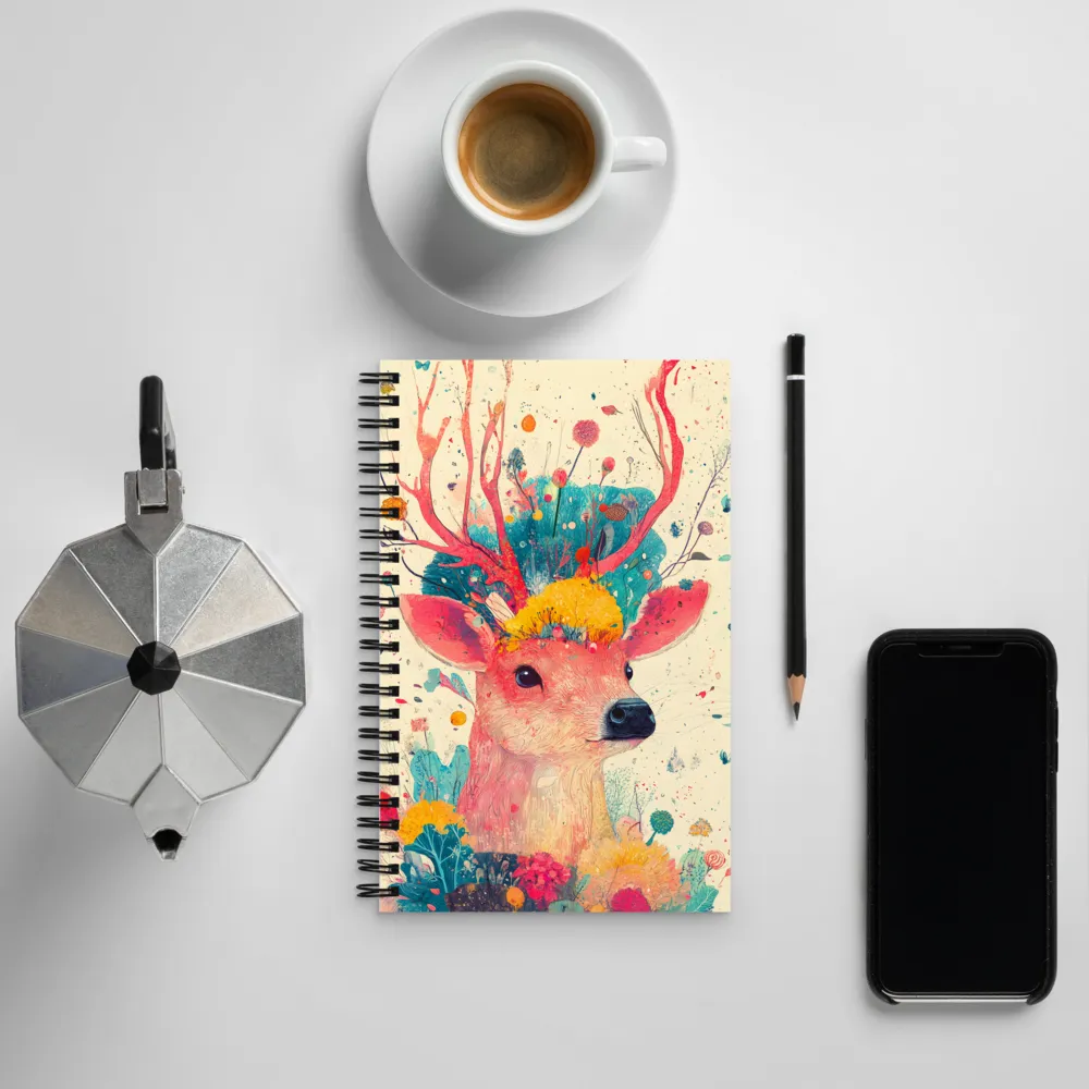 Whimsical Harmony: A Deer in Bloom | Spiral Notebook