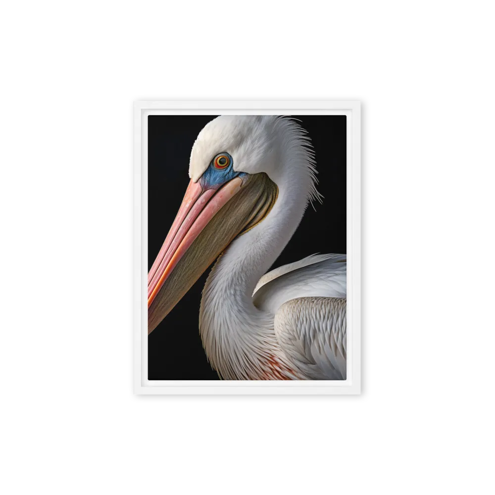 Elegance in White: The Pelican | Canvas with White Frame | 9″×12″