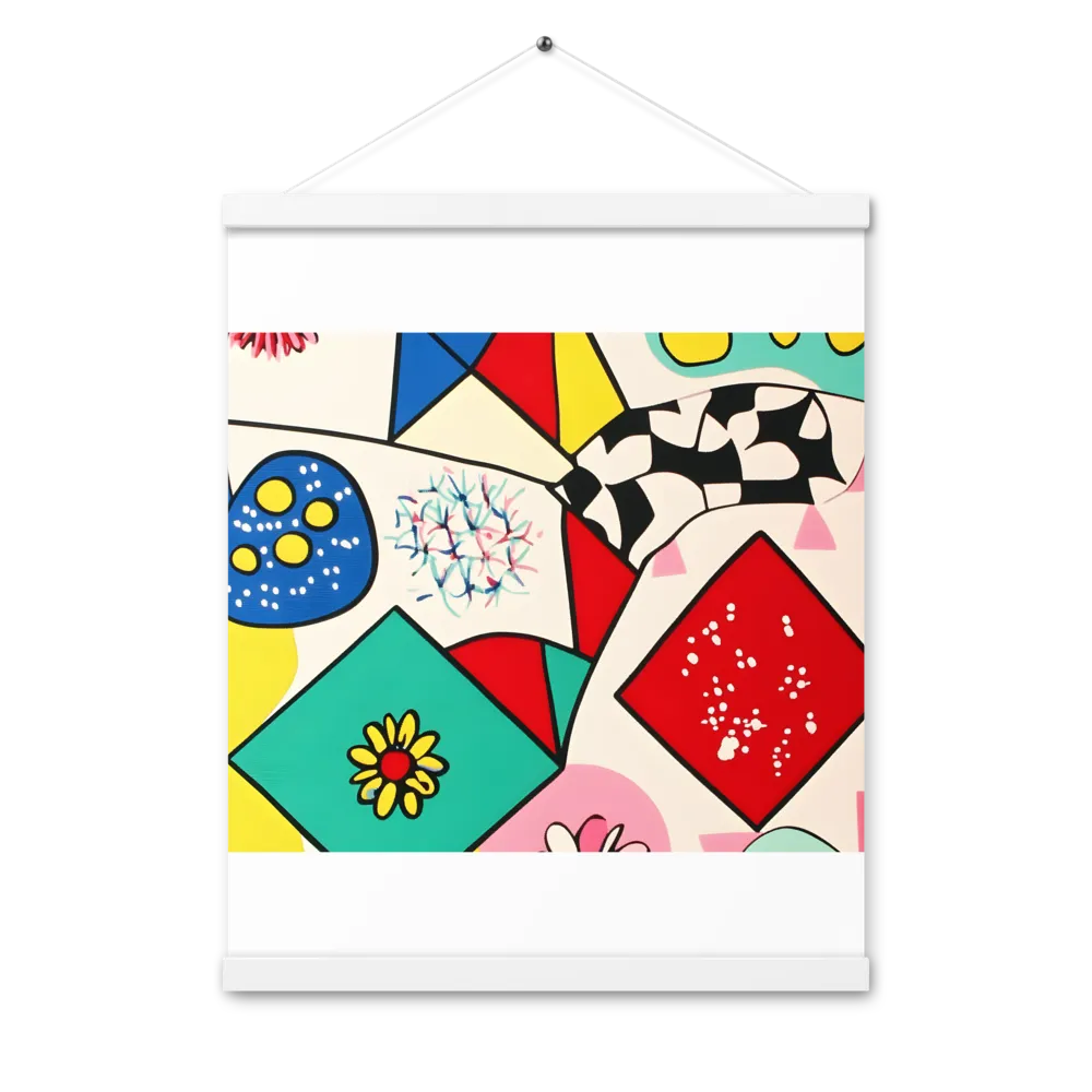 Joyful Geometry: A Playful Dance of Shapes and Colors | Poster With White Wood Hanger | 16″×20″