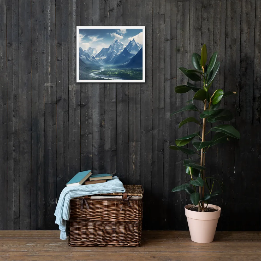 Majestic Serenity: A Landscape of Mountains and Rivers | Canvas with White Frame | 16″×20″
