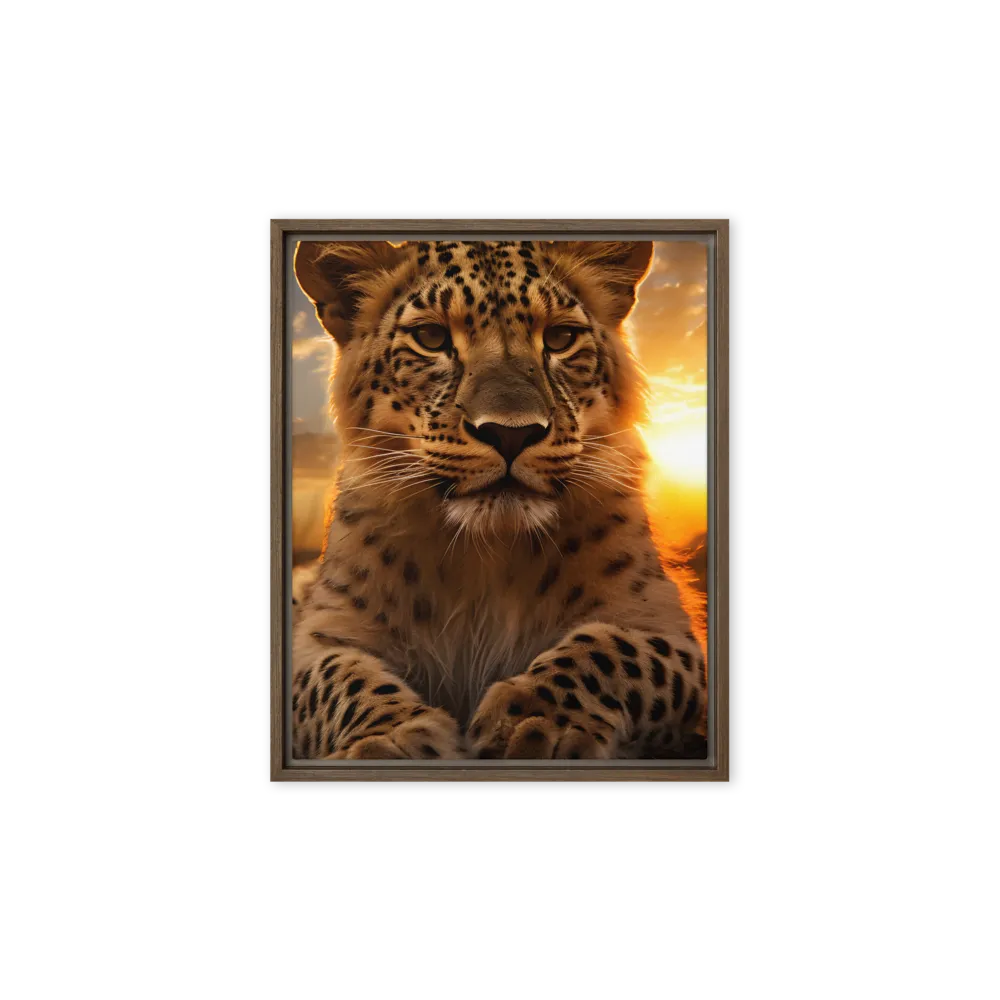 Regal Presence: The Leopard at Sunset | Canvas with Brown Frame | 8″×10″