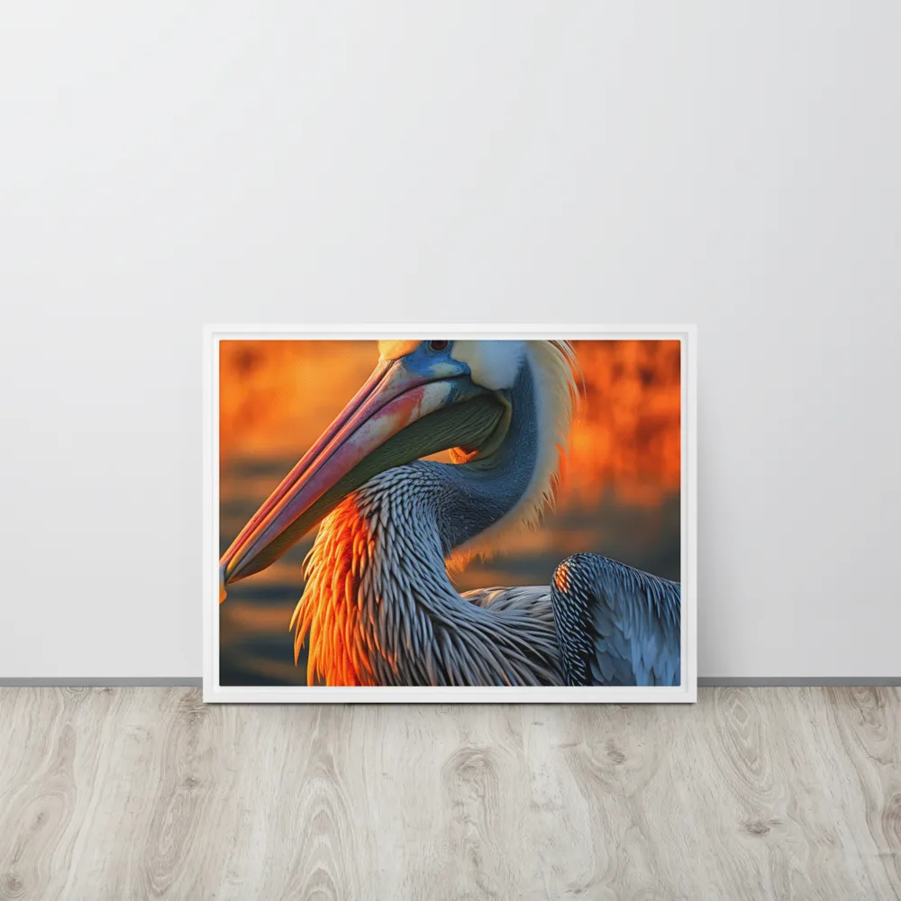 Elegance of the Pelican at Sunset | Canvas with White Frame | 18″×24″