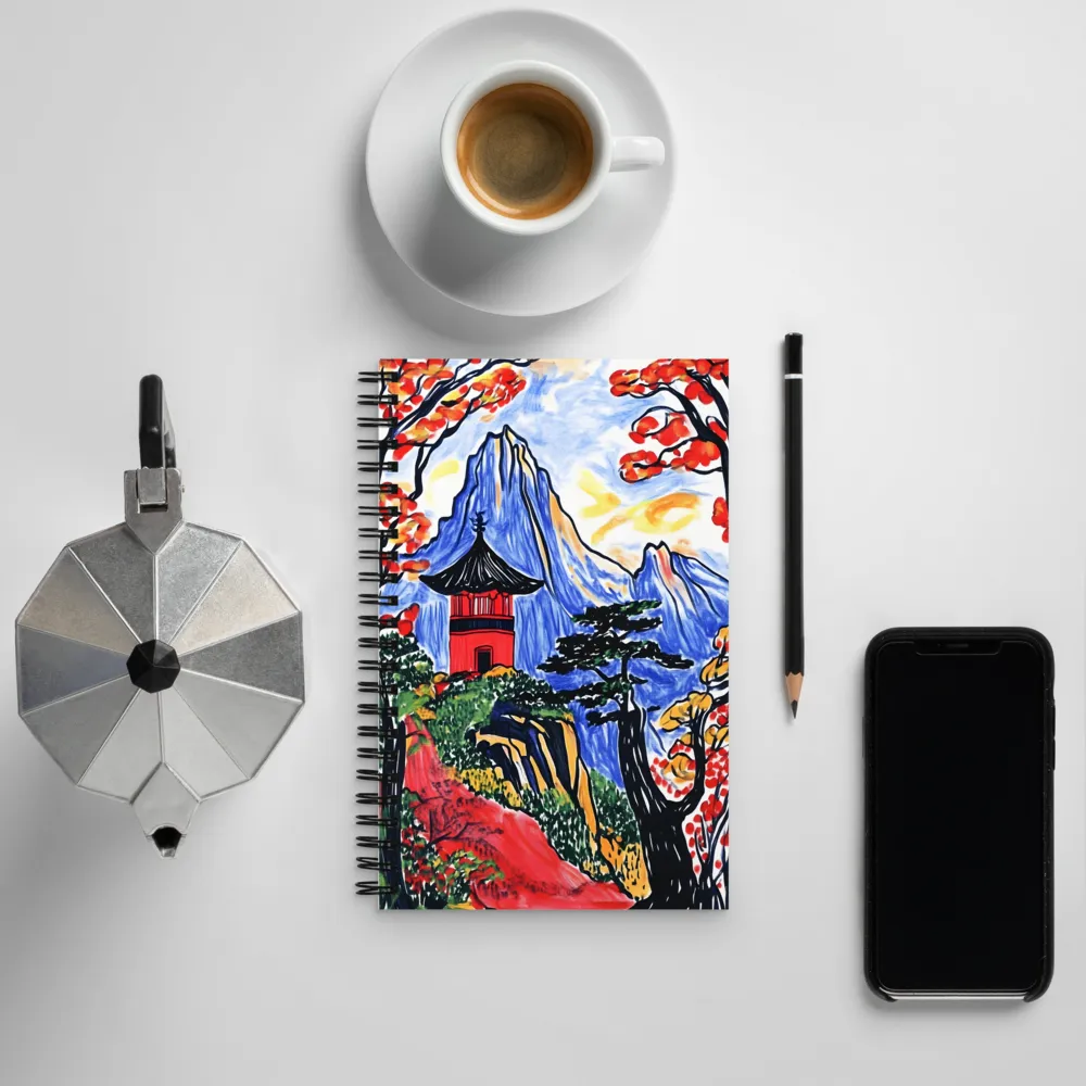 Tranquil Pagoda Among Autumn Peaks | Spiral Notebook