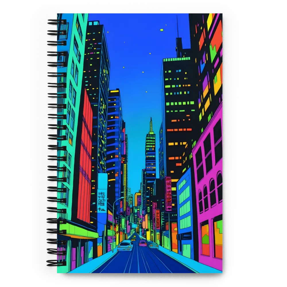 Neon Dreamscape: A Futuristic City at Dusk | Spiral Notebook