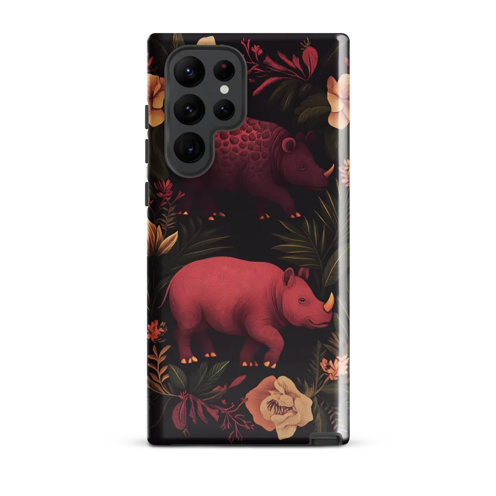 Rhinos in Floral Embrace